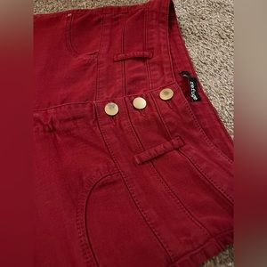 Red button up high waisted skinny jeans